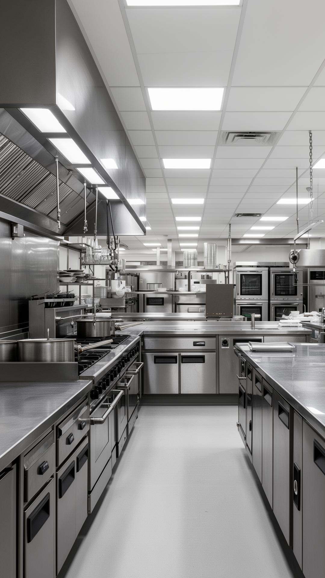 Modern commercial kitchen maintained by facility services